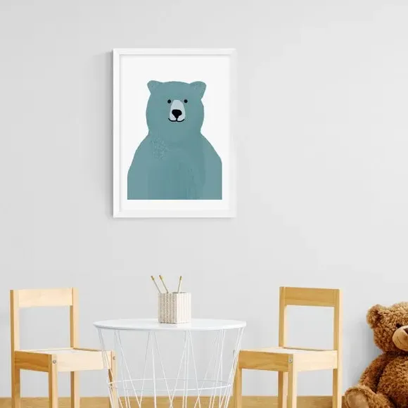 Bear Wall Print - Blue, Archival Paper