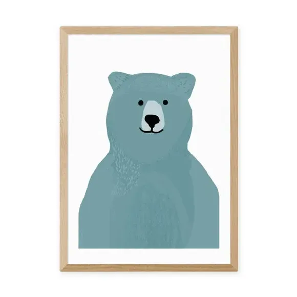 Bear Wall Print - Blue, Archival Paper