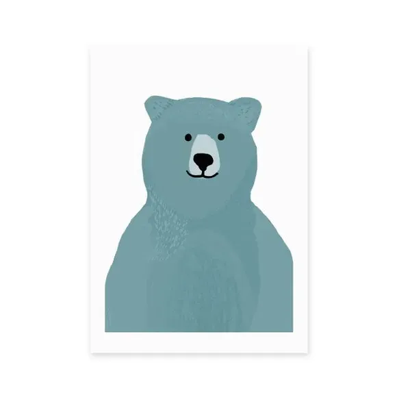 Bear Wall Print - Blue, Archival Paper