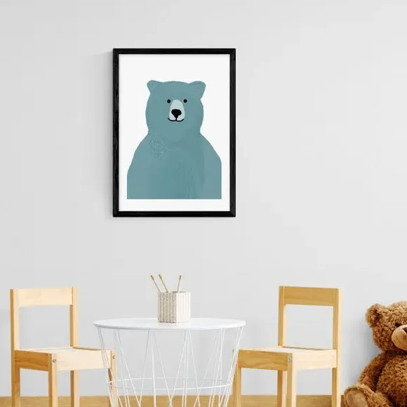 Bear Wall Print - Blue, Archival Paper