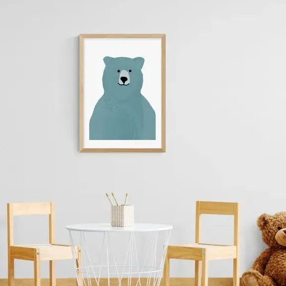 Bear Wall Print - Blue, Archival Paper
