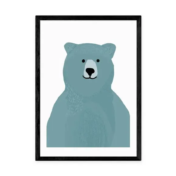 Bear Wall Print - Blue, Archival Paper
