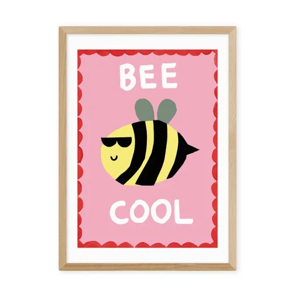 Bee Cool Wall Print - Pink, Archival Paper