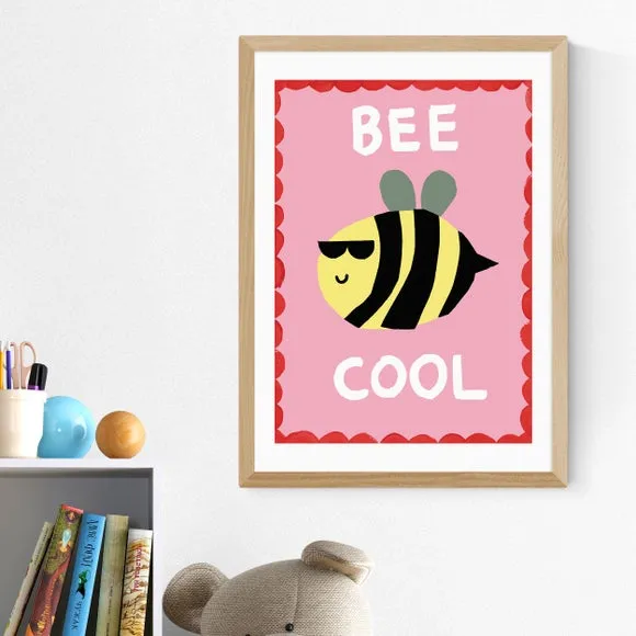 Bee Cool Wall Print - Pink, Archival Paper