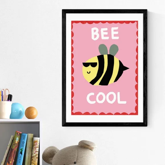 Bee Cool Wall Print - Pink, Archival Paper