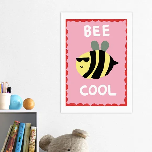 Bee Cool Wall Print - Pink, Archival Paper