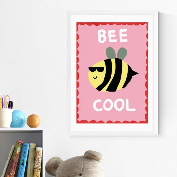 Bee Cool Wall Print - Pink, Archival Paper