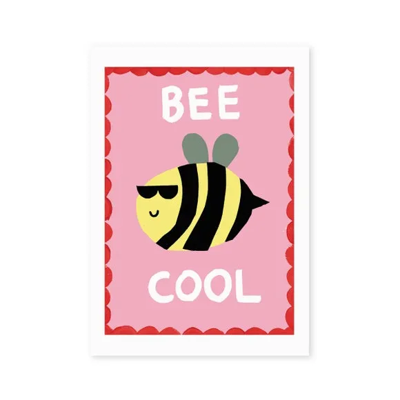 Bee Cool Wall Print - Pink, Archival Paper