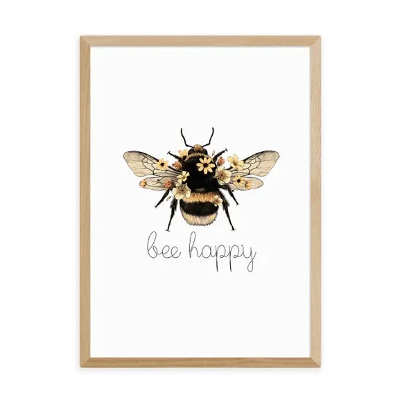 Bee Happy Wall Print - Natural
