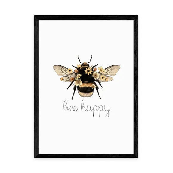 Bee Happy Wall Print - Natural