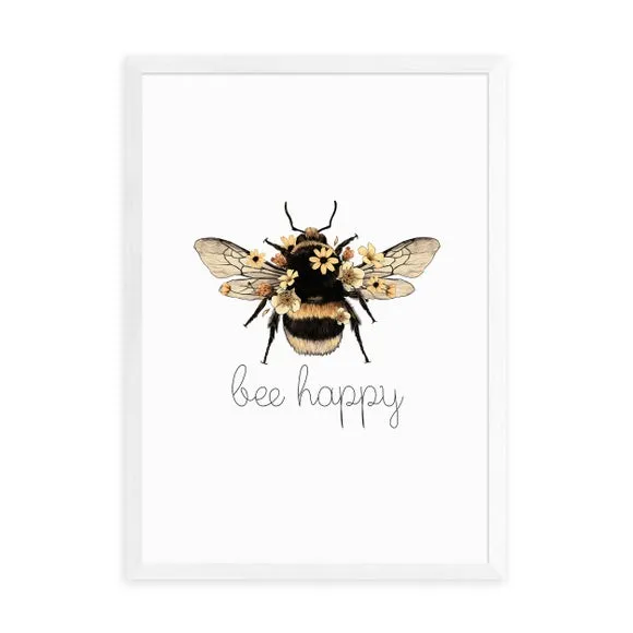 Bee Happy Wall Print - Natural