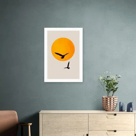 Birds In The Sky Wall Print - Yellow image