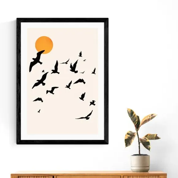 Birds Wall Print - Cream, Archival Paper