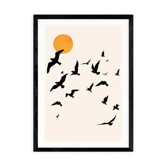 Birds Wall Print - Cream, Archival Paper