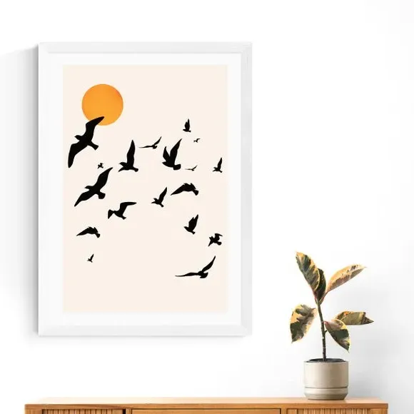 Birds Wall Print - Cream, Archival Paper