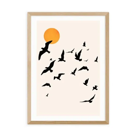 Birds Wall Print - Cream, Archival Paper