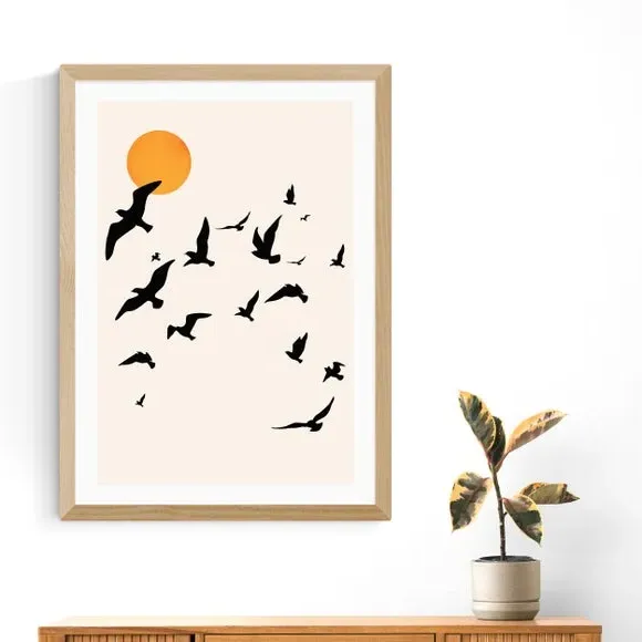 Birds Wall Print - Cream, Archival Paper