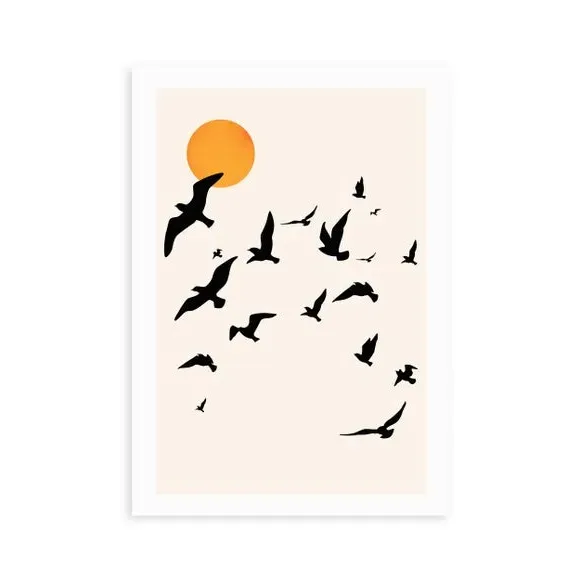 Birds Wall Print - Cream, Archival Paper