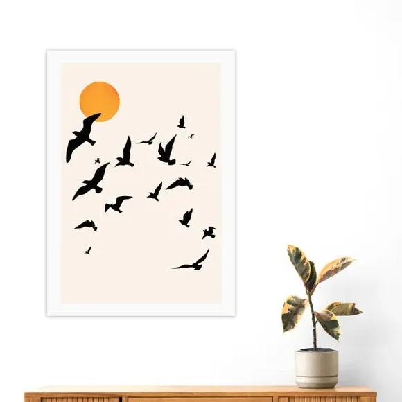 Birds Wall Print - Cream, Archival Paper