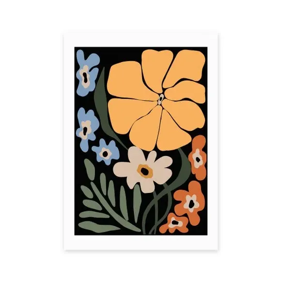 Blooming Big Floral Night Art Print - Multicolor
