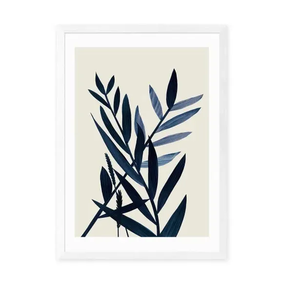 Blue Plant II Wall Print - Black Frame