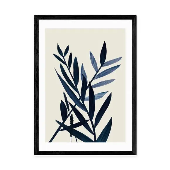 Blue Plant II Wall Print - Black Frame