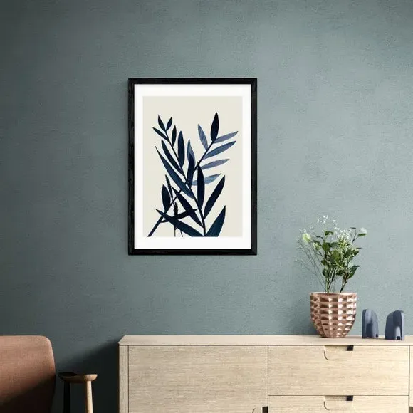 Blue Plant II Wall Print - Black Frame