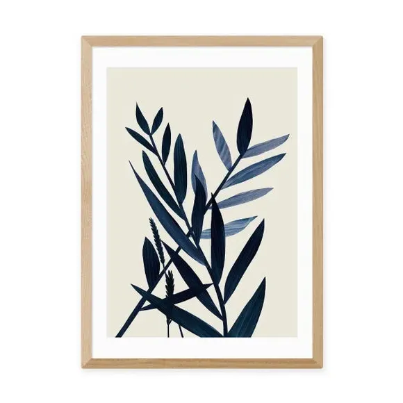 Blue Plant II Wall Print - Black Frame