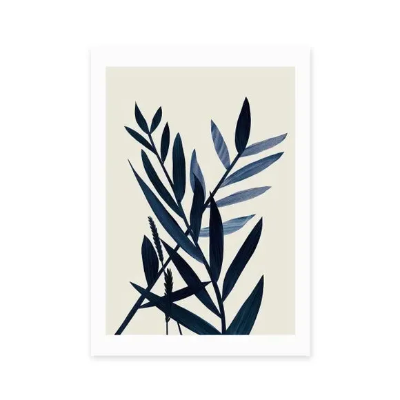 Blue Plant II Wall Print - Black Frame