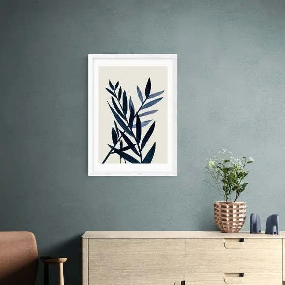 Blue Plant II Wall Print - Black Frame