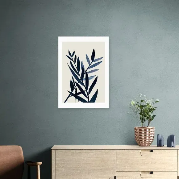 Blue Plant II Wall Print - Black Frame