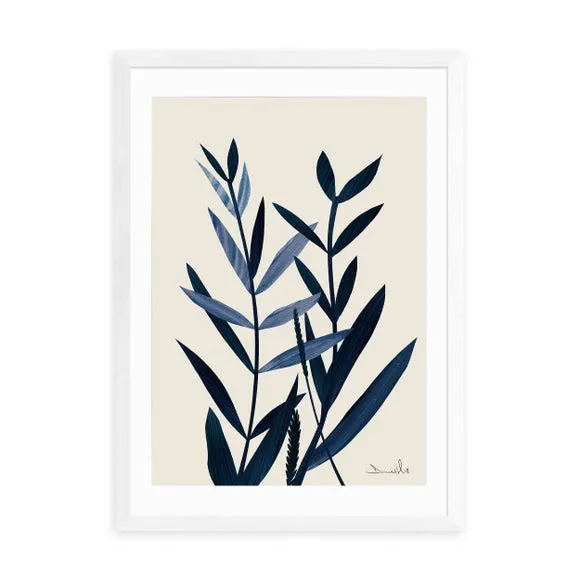 Blue Plant Wall Print - Black Frame