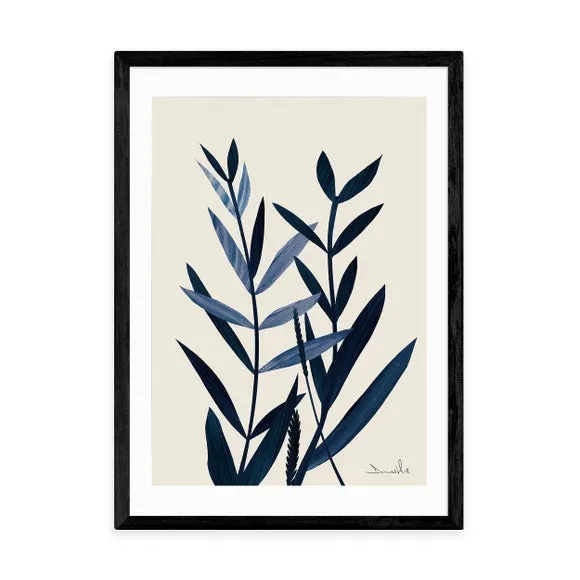 Blue Plant Wall Print - Black Frame