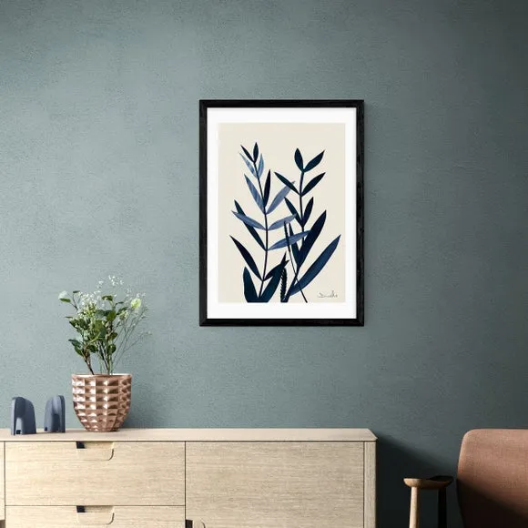Blue Plant Wall Print - Black Frame
