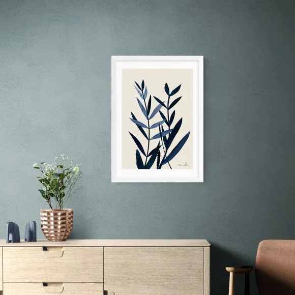 Blue Plant Wall Print - Black Frame