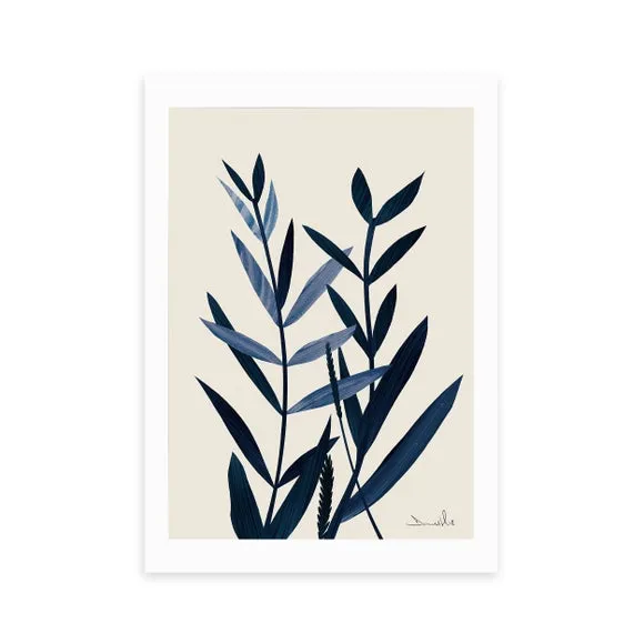 Blue Plant Wall Print - Black Frame