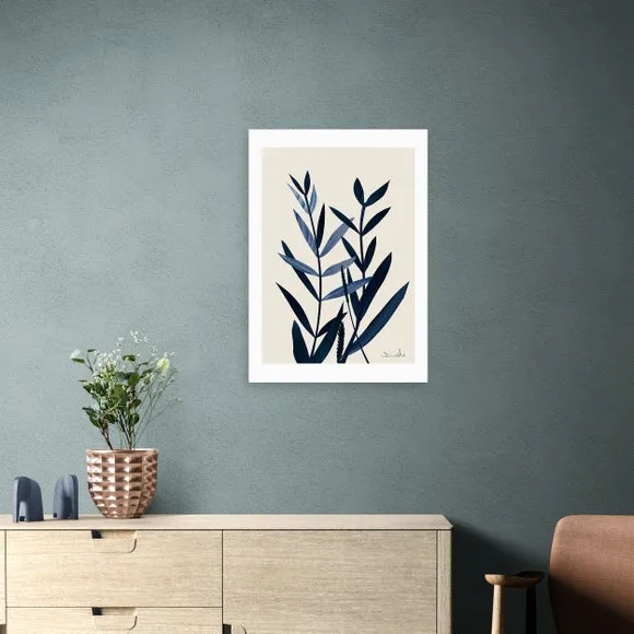 Blue Plant Wall Print - Black Frame image