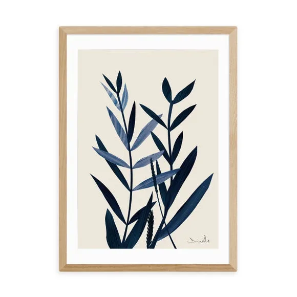Blue Plant Wall Print - Black Frame