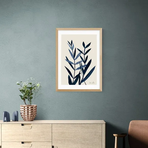 Blue Plant Wall Print - Black Frame