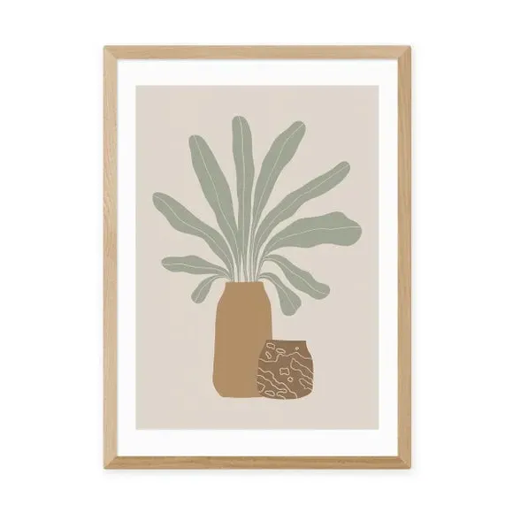Botanical Framed Print with Vases - Natural