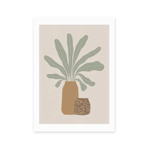 Botanical Framed Print with Vases - Natural