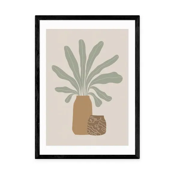 Botanical Framed Print with Vases - Natural