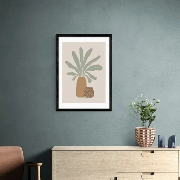 Botanical Framed Print with Vases - Natural