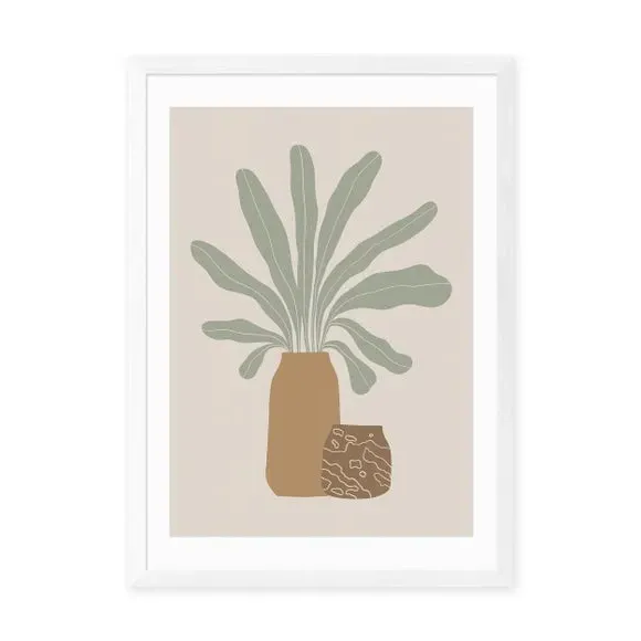 Botanical Framed Print with Vases - Natural