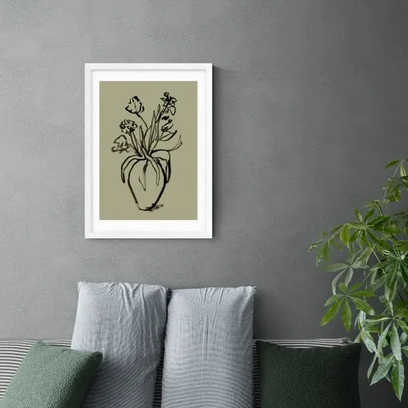 Botanical Wall Print Line Drawing - Green