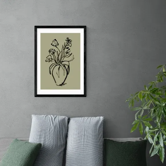 Botanical Wall Print Line Drawing - Green