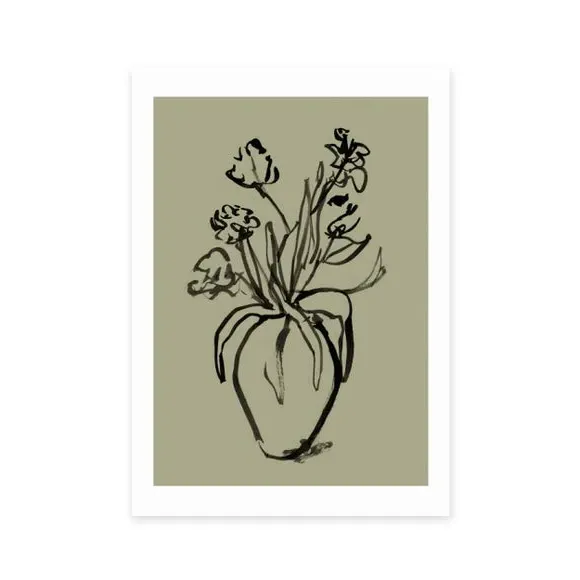 Botanical Wall Print Line Drawing - Green image