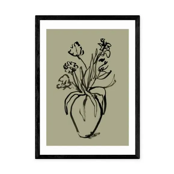Botanical Wall Print Line Drawing - Green