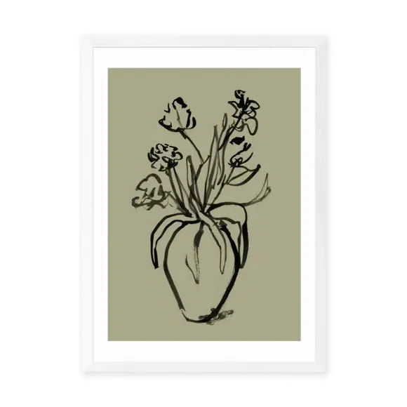 Botanical Wall Print Line Drawing - Green