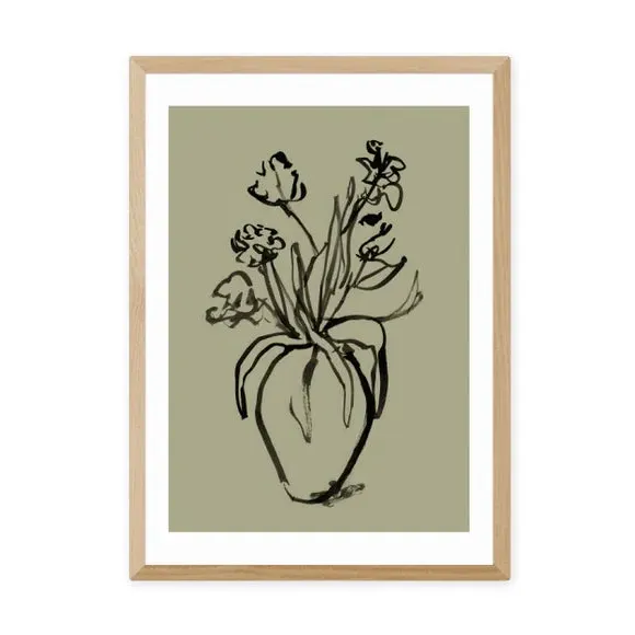 Botanical Wall Print Line Drawing - Green